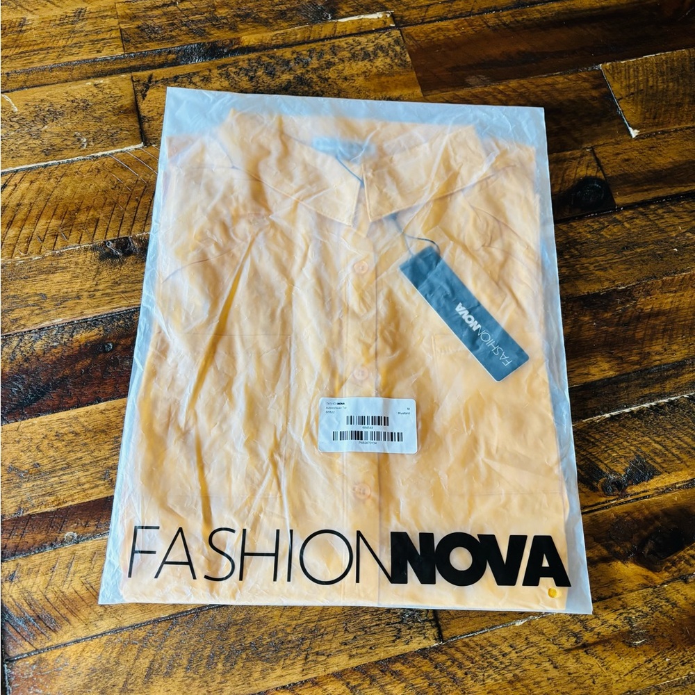 Fashion Nova Mustard Button-Down Shirt  Aurora Woven Top - Picture 3 of 4